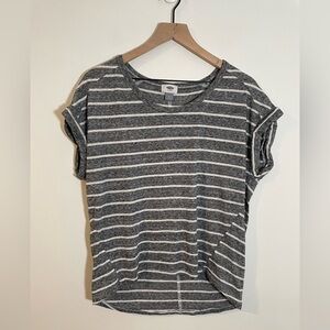 Old Navy Striped Cap Sleeve Soft Knit Relaxed Tee White & Gray Lightweight Med